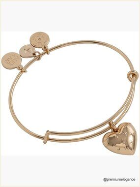 Expandable Heart Charm Bangle Bracelet - Brass